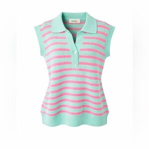 Bibi Striped Knit Polo Top Coastal Preppy Y2K Barbiecore Golfcore-Large